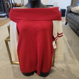 Varsity Off Shoulder Sweater